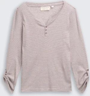 TOM TAILOR Damen Langarmshirt mit Turn-Up-Funktion, rot, Gestreift, Gr. L