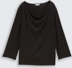 TOM TAILOR Damen Langarmshirt mit Wasserfallkragen, schwarz, Uni, Gr. S