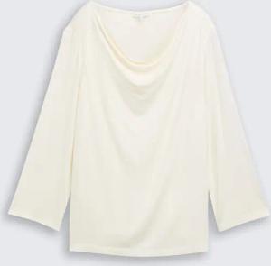 TOM TAILOR Damen Langarmshirt mit Wasserfallkragen, weiß, Uni, Gr. M