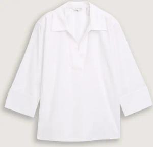 TOM TAILOR Damen Loose Fit Bluse mit Kragen, weiß, Uni, Gr. 36