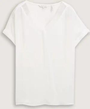 TOM TAILOR Damen Loose Fit Bluse mit V-Ausschnitt, weiß, Uni, Gr. 34