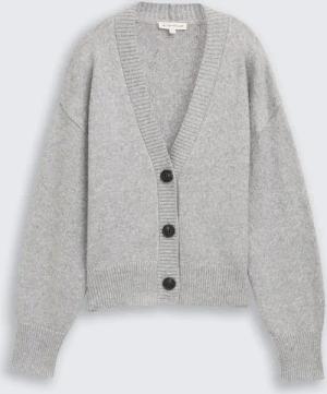 TOM TAILOR Damen Loose Fit Cardigan mit V-Ausschnitt, grau, Meliert, Gr. S