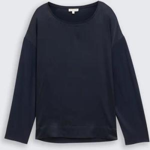 TOM TAILOR Damen Loose Fit Langarmshirt im Material-Mix, blau, Uni, Gr. XXL