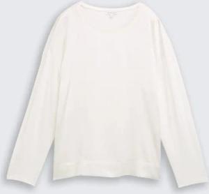 TOM TAILOR Damen Loose Fit Langarmshirt im Material-Mix, weiß, Uni, Gr. L