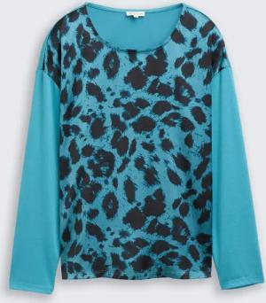 TOM TAILOR Damen Loose Fit Langarmshirt mit Leo-Print, blau, Animalprint, Gr. XL