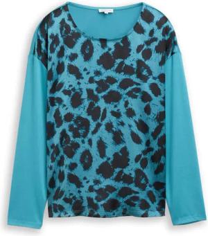 TOM TAILOR Damen Loose Fit Langarmshirt mit Leo-Print, blau, Animalprint, Gr. XL