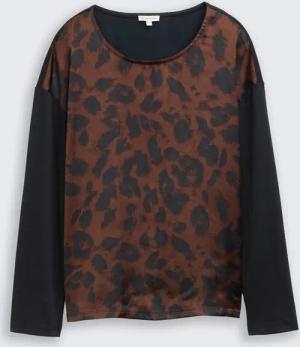 TOM TAILOR Damen Loose Fit Langarmshirt mit Leo-Print, braun, Animalprint, Gr. M