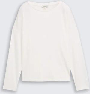 TOM TAILOR Damen Loose Fit Langarmshirt mit Rippstruktur, weiß, Uni, Gr. S