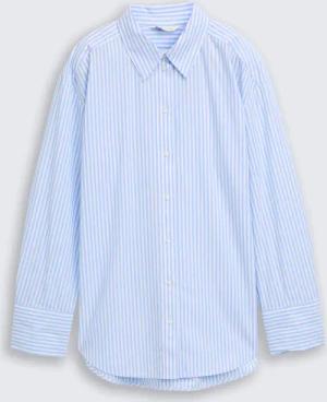 TOM TAILOR Damen Loose Fit Popeline Hemdbluse, blau, Gestreift, Gr. 38