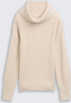 TOM TAILOR Damen Loose Fit Rollkragenpullover, beige, Meliert, Gr. M