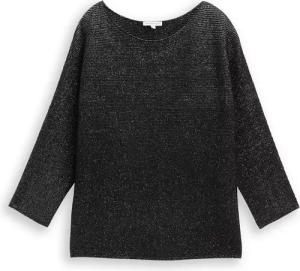 TOM TAILOR Damen Loose Fit Strickpullover mit Glitzer-Effekt, schwarz, Uni, Gr. S