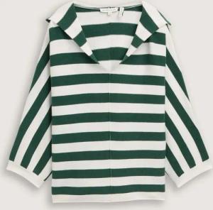 TOM TAILOR Damen Loose Fit Strickpullover mit Kapuze, grün, Gestreift, Gr. XS