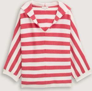 TOM TAILOR Damen Loose Fit Strickpullover mit Kapuze, rot, Gestreift, Gr. S