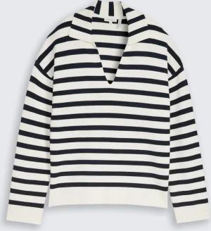 TOM TAILOR Damen Loose Fit Strickpullover mit Polokragen, blau, Gestreift, Gr. L