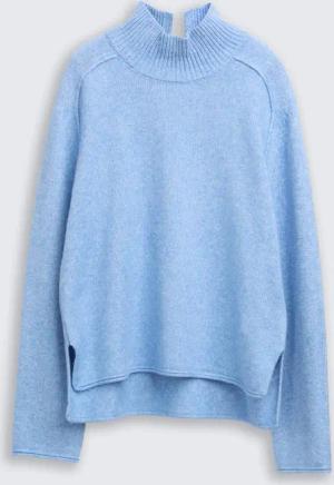 TOM TAILOR Damen Loose Fit Strickpullover mit Stehkragen, blau, Meliert, Gr. L