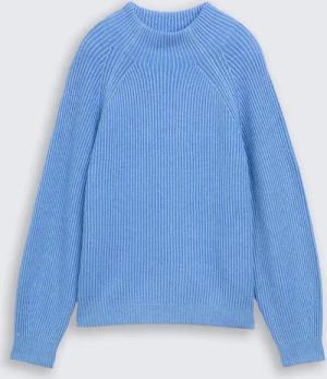 TOM TAILOR Damen Loose Fit Strickpullover mit Stehkragen, blau, Uni, Gr. L