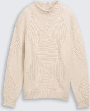 TOM TAILOR Damen Loose Fit Strickpullover mit Stehkragen, braun, Uni, Gr. S