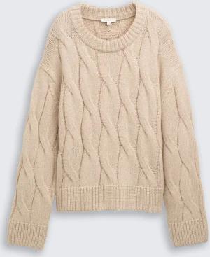 TOM TAILOR Damen Loose Fit Strickpullover mit Zopfmuster, braun, Meliert, Gr. XL