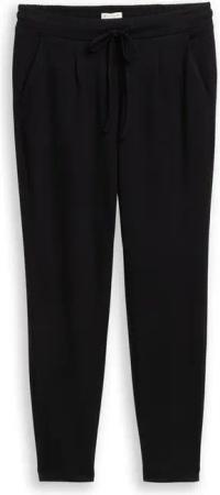 TOM TAILOR Damen Loose Slim Jacquard Hose mit Kordelzug, schwarz, Uni, Gr. 34/30