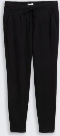 TOM TAILOR Damen Loose Slim Jacquard Hose mit Kordelzug, schwarz, Uni, Gr. 34/32