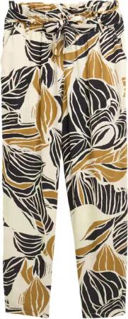 TOM TAILOR Damen Loose Slim Paperbag Hose, beige, Gemustert, Gr. 36/28