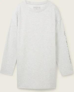 TOM TAILOR Damen Loungewear oversized Langarmshirt mit Logo-Print, grau, Meliert, Gr. XXL/44