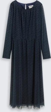 TOM TAILOR Damen Midi-Meshkleid mit Muster, blau, Gemustert, Gr. 44