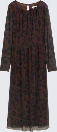 TOM TAILOR Damen Midi-Meshkleid mit Muster, braun, Animalprint, Gr. 46