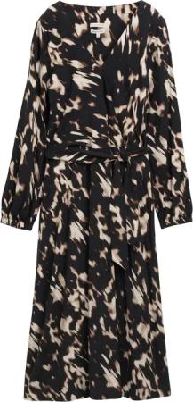 TOM TAILOR Damen Midi-Wickelkleid mit Muster, braun, Animalprint, Gr. 34