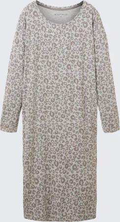 TOM TAILOR Damen Nachthemd mit Leo-Print, grau, Animalprint, Gr. XXL/44