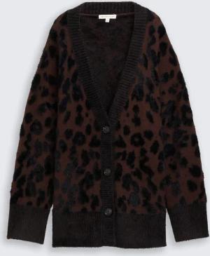 TOM TAILOR Damen Oversize Cardigan mit Leo-Muster, braun, Animalprint, Gr. XXL