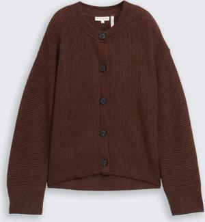 TOM TAILOR Damen Oversize Cardigan mit Rundhalsausschnitt, braun, Meliert, Gr. XS