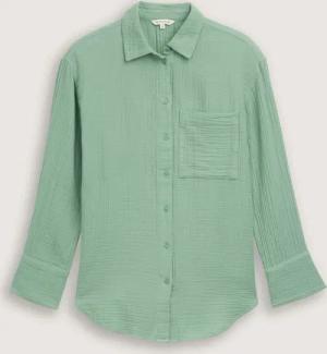 TOM TAILOR Damen Oversize Musselin Hemdbluse, grün, Uni, Gr. 46