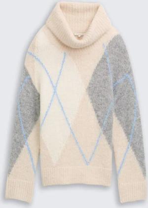 TOM TAILOR Damen Oversize Rollkragenpullover mit Wollanteil, beige, Gemustert, Gr. XXL