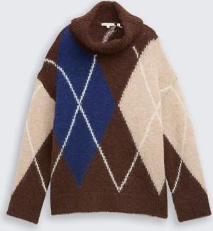 TOM TAILOR Damen Oversize Rollkragenpullover mit Wollanteil, braun, Gemustert, Gr. S