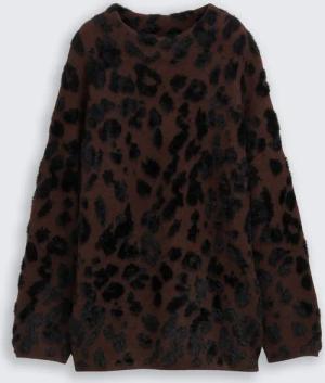 TOM TAILOR Damen Oversize Strickpullover mit Leo-Muster, braun, Animalprint, Gr. XL