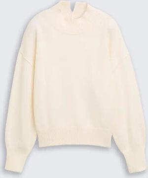 TOM TAILOR Damen Oversize Strickpullover mit Stehkragen, weiß, Uni, Gr. XL