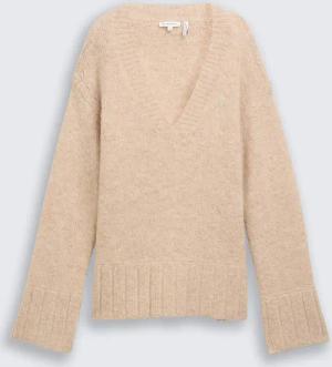 TOM TAILOR Damen Oversize Strickpullover mit Wollanteil, beige, Meliert, Gr. M