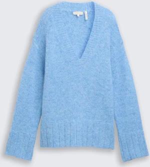 TOM TAILOR Damen Oversize Strickpullover mit Wollanteil, blau, Meliert, Gr. L