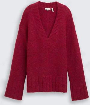 TOM TAILOR Damen Oversize Strickpullover mit Wollanteil, rot, Meliert, Gr. XL