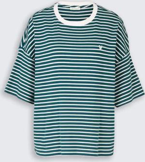 TOM TAILOR Damen Oversize T-Shirt mit Streifenmuster, grün, Gestreift, Gr. M