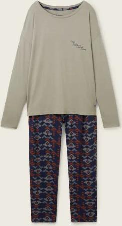 TOM TAILOR Damen Pjyama mit Allover-Print, grün, Print, Gr. XL/42