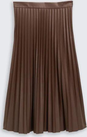 TOM TAILOR Damen Plissee Midi-Rock in Lederoptik, braun, Uni, Gr. 44
