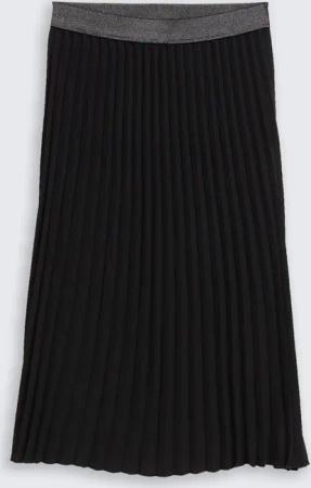 TOM TAILOR Damen Plissee Midi-Rock mit Glitzer-Detail, schwarz, Uni, Gr. 34