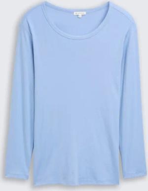 TOM TAILOR Damen Plus Size - Basic Slim Fit Langarmshirt, blau, Uni, Gr. 48