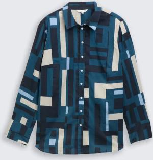 TOM TAILOR Damen Plus Size - Hemdbluse mit Muster, blau, Gemustert, Gr. 54