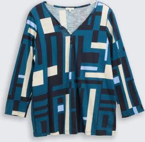 TOM TAILOR Damen Plus Size - Henley Blusenshirt mit Muster, blau, Gemustert, Gr. 48