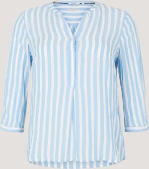 TOM TAILOR Damen Plus Size - Henleybluse mit Streifenmuster, blau, Gestreift, Gr. 52