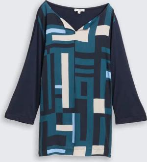 TOM TAILOR Damen Plus Size - Langarmshirt im Material-Mix, blau, Gemustert, Gr. 50