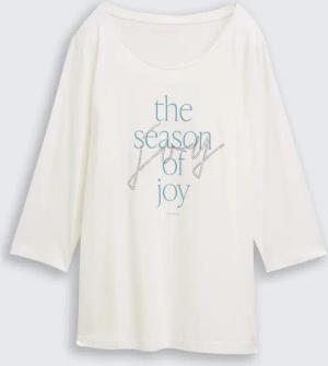 TOM TAILOR Damen Plus Size - Langarmshirt mit Print, weiß, Uni, Gr. 52